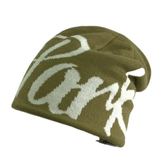 York Streetwear Cursive Knit Beanie - Army Green & White