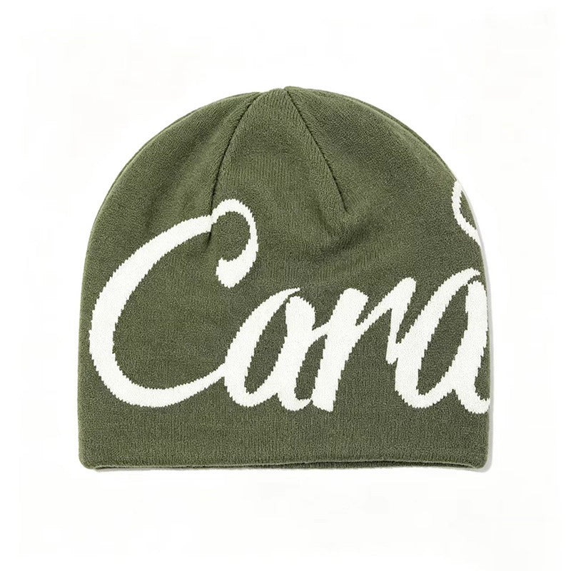 Casa Streetwear Cursive Knit Beanie - Army Green & White