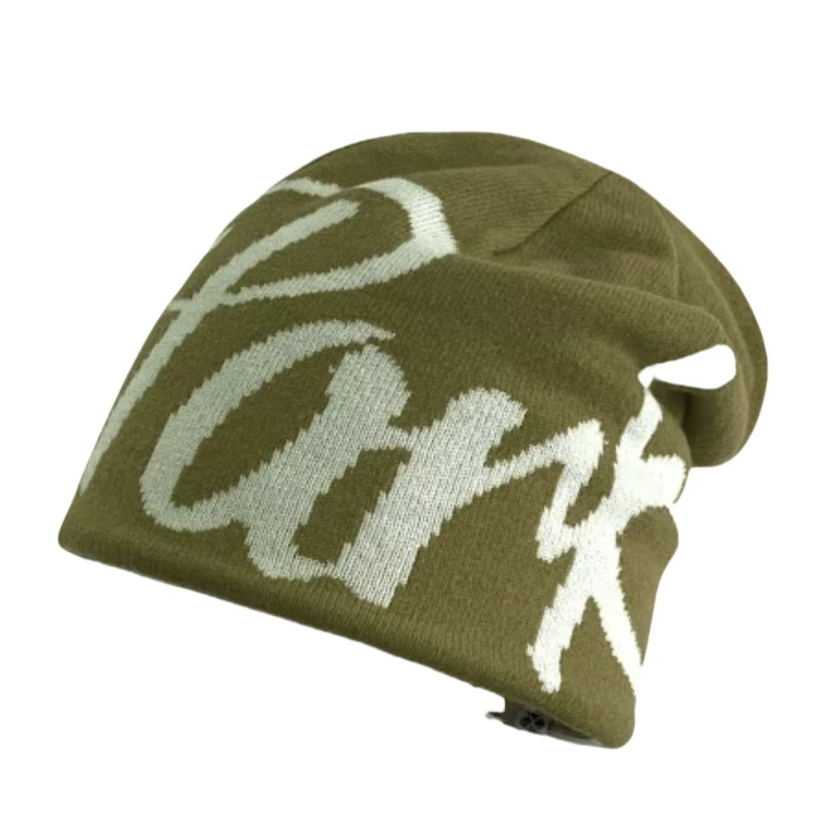 York Streetwear Cursive Knit Beanie - Army Green & White