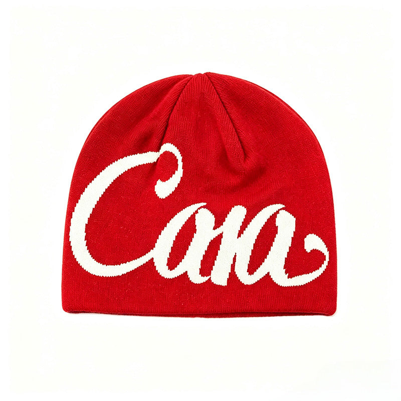 Casa Streetwear Cursive Knit Beanie - Red & White