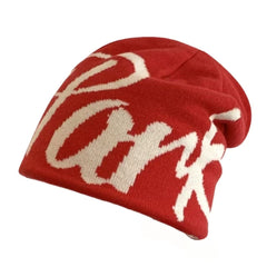 York Streetwear Cursive Knit Beanie - Red & White