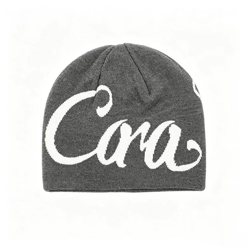 Casa Streetwear Cursive Knit Beanie - Dark Grey & White