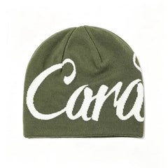 Casa Streetwear Cursive Knit Beanie - Army Green & White