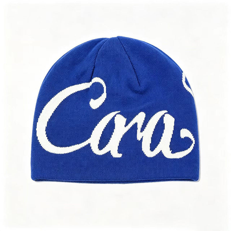 Casa Streetwear Cursive Knit Beanie - Royal Blue & White