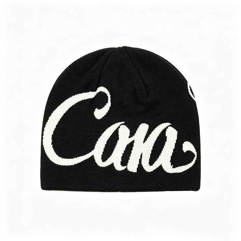 Casa Streetwear Cursive Knit Beanie - Black & White