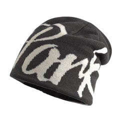 York Streetwear Cursive Knit Beanie - Dark Grey & White