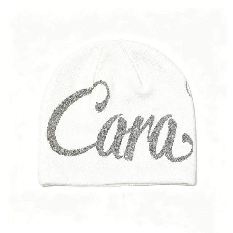 Casa Streetwear Cursive Knit Beanie - White & Grey
